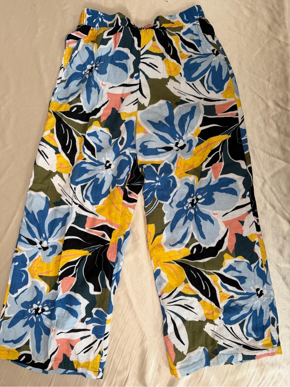 Susan Graver Soleil Gauze Floral Wide Leg Crop Beach Pants Size XS 100% Cotton - Picture 2 of 6